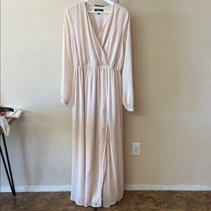 Lulu's Blush Long Sleeve Wrap Maxi Dress